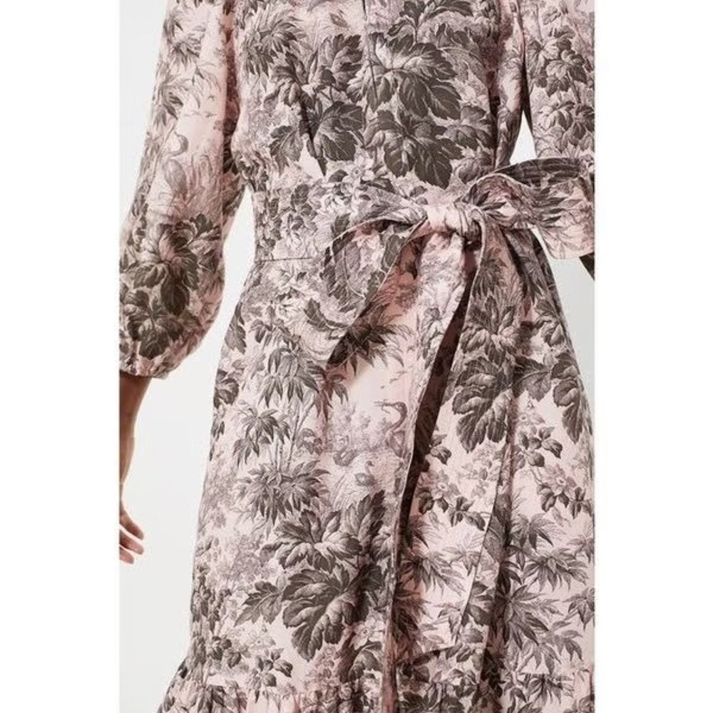 Tuckernuck Pressed Powder Toile Lyles Dress Pink Gray Puff Sleeve Tiered NWT M - Picture 3 of 10